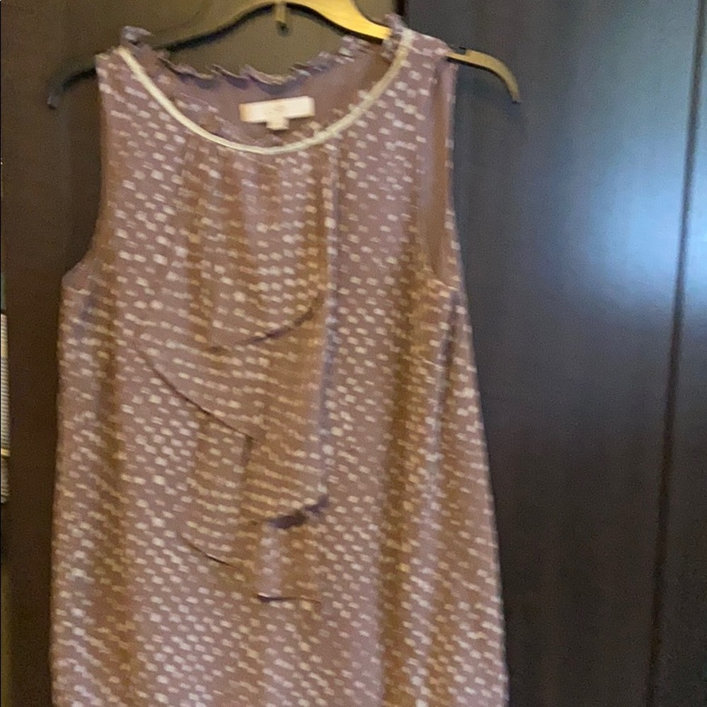 Blouse light brown and tan gathered at hem